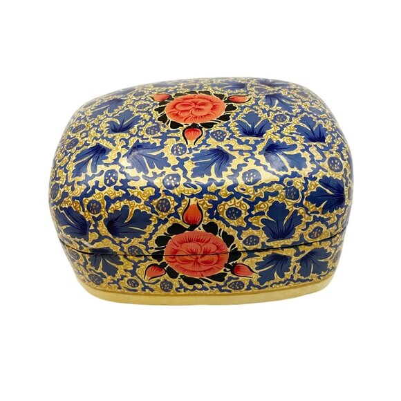 Vintage Indian Kashmiri Papier Mache Hand Painted Lacquer Floral Trinket Box - Picture 8 of 8